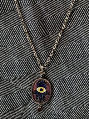 Vintage Evil Eye Pendant Necklace in Silver and Multicolor